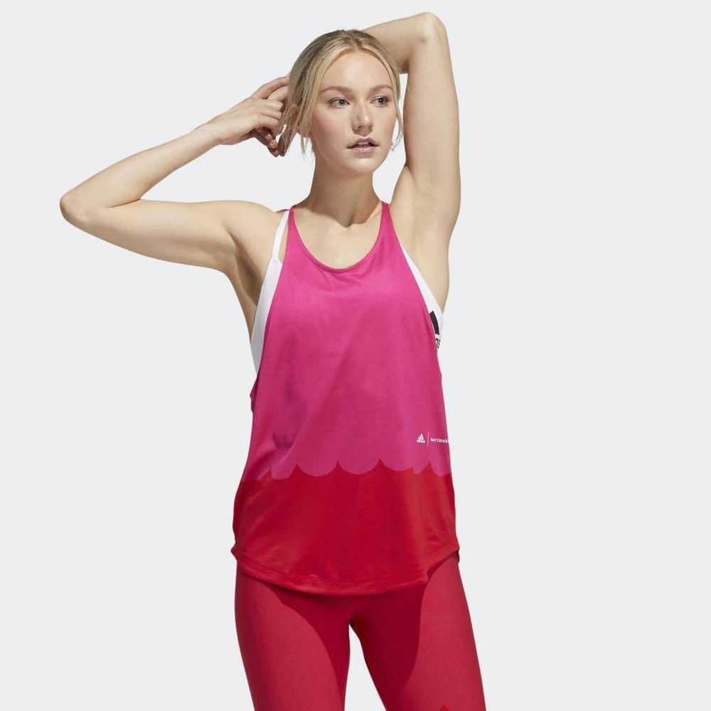 Adidas x Marimekko Women Pink Red Laine Wave Racerback Tank Top H16927 Small